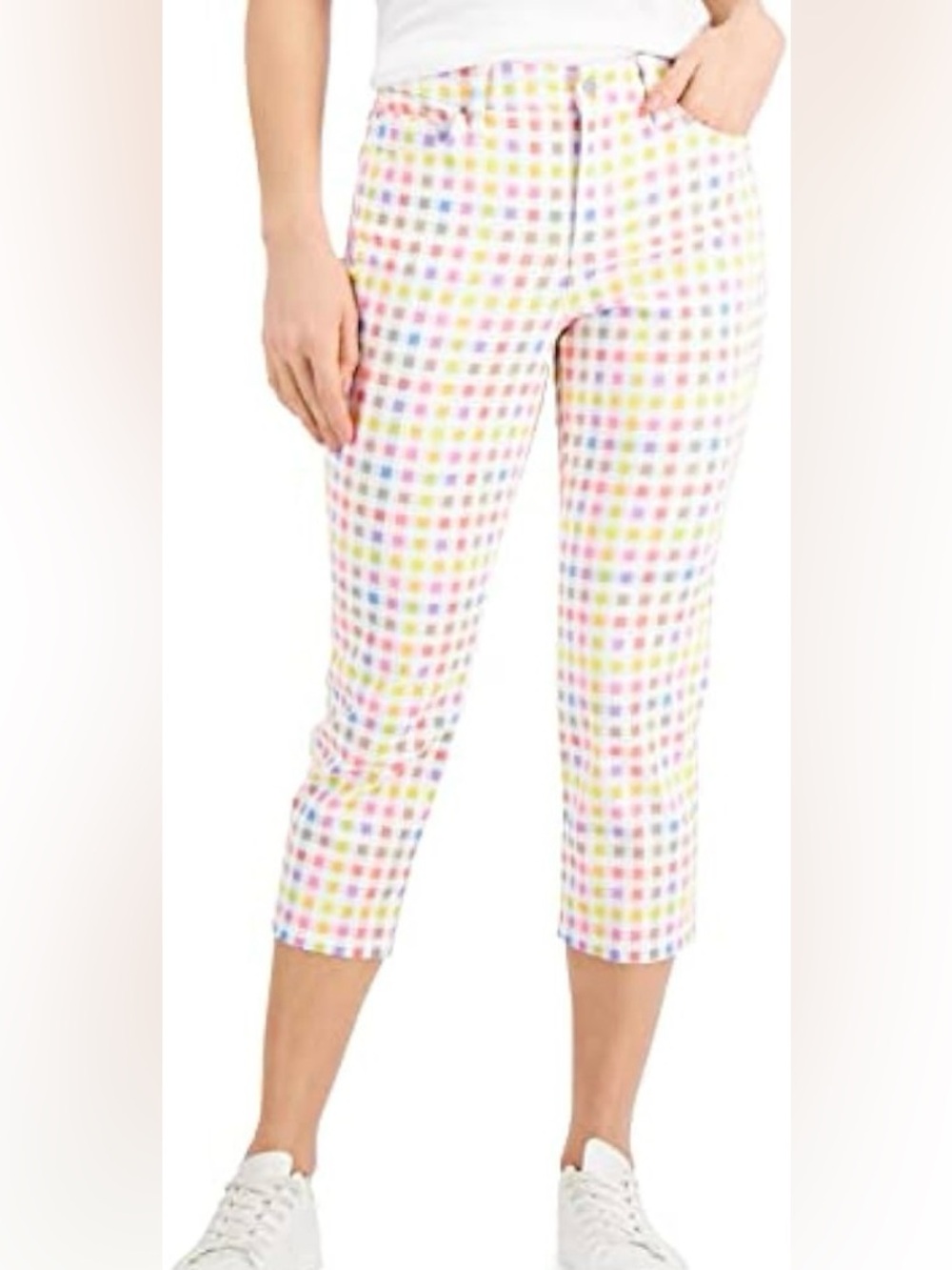 Charter Club Pastel Multicolor Gingham Cropped Capris - White Base | size 4